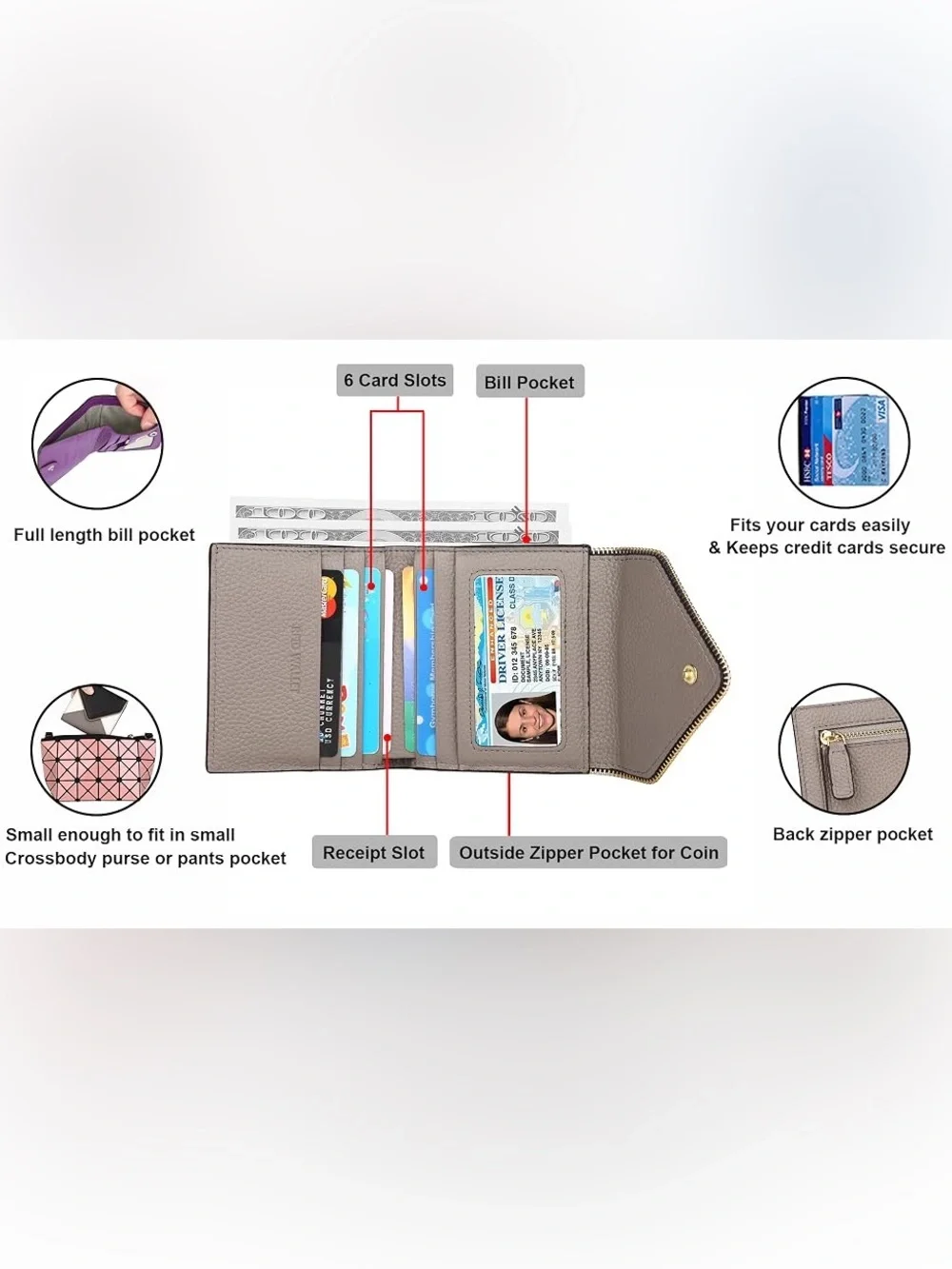 Lavemi Compact Envelope Wallet Mini RFID Blockkng - Red White and Tan